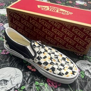 Vans Classic Checkerboard Slip-Ons - Black and White